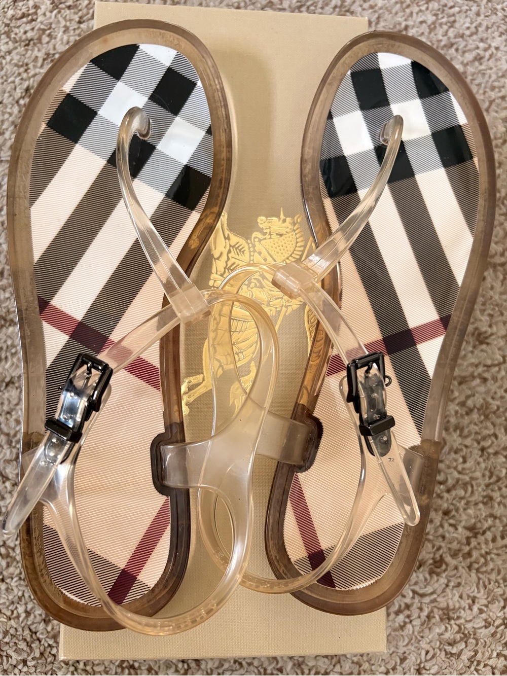 Burberry Clear Jelly Thong Sandals with Black and White Check - Picture 3 of 6